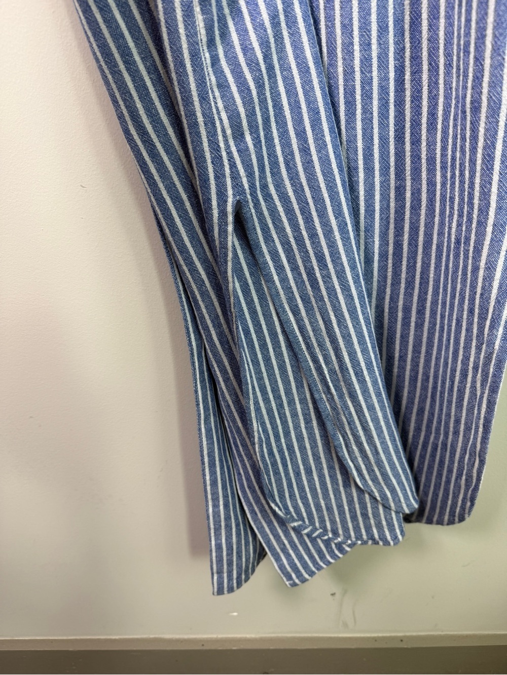 Calypso St. Barth Blue White Stripe Linen  Button-Front Midi Shirtdress Pocket S - Picture 4 of 6